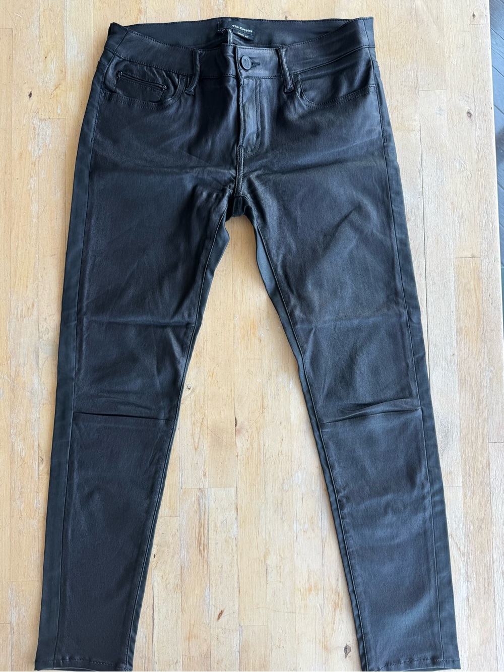The Kooples Black Leather (in front/cotton back) Pants - Short Fit